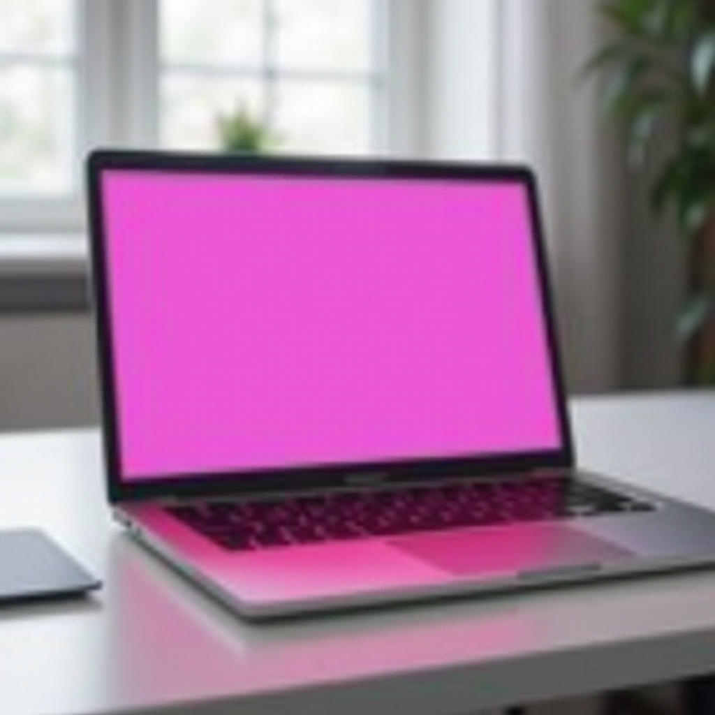 culoarea roz a ecranului laptopului