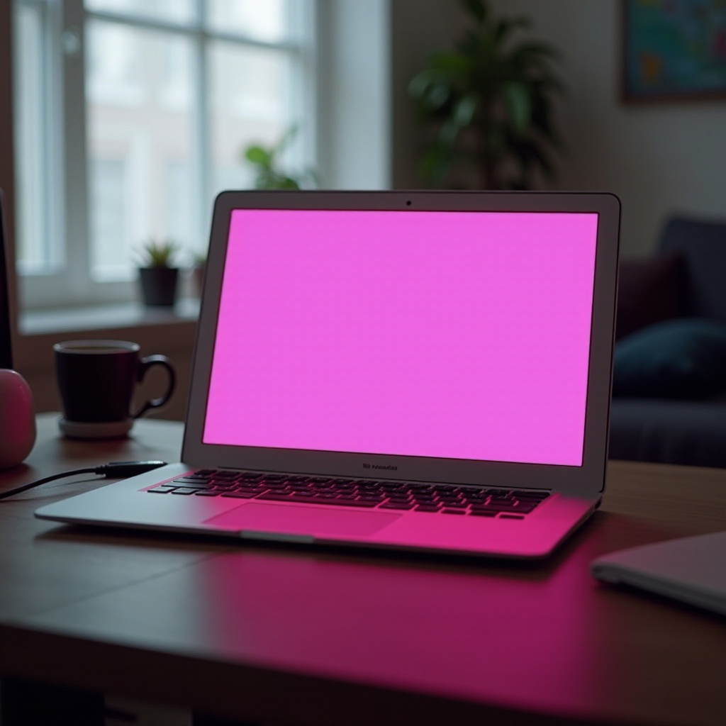 różowy kolor ekranu laptopa