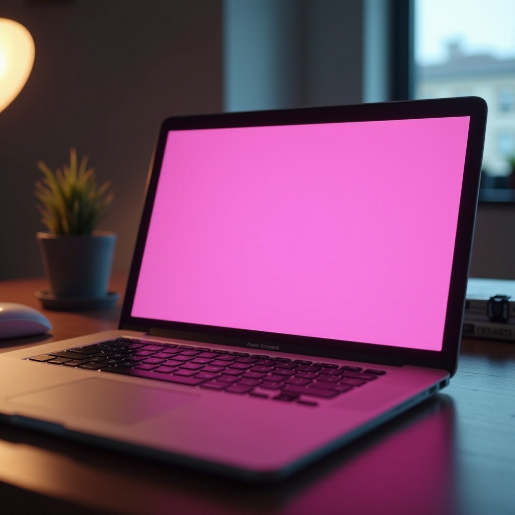 růžová barva obrazovky notebooku