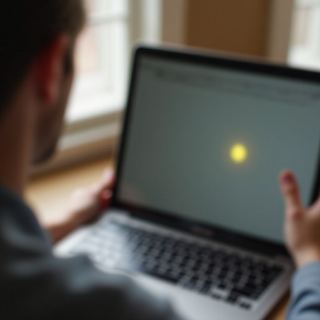 žlutý roh obrazovky MacBook Pro